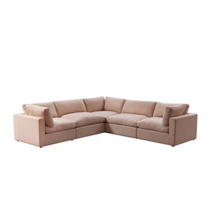 Inspired Home Yaritza Modern Upholstered Pink Linen L-Sectional