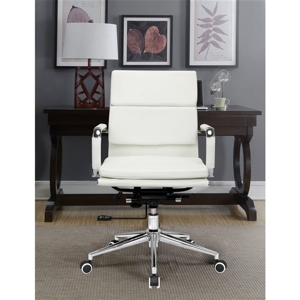 Chaise de bureau Renzo contemporaine à hauteur réglable, blanc et ergonomique par Hudson Home