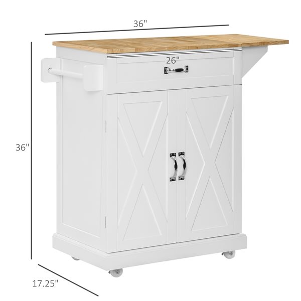 HomCom 17.25-in x 36-in x 36-in White Wood Base with Rubberwood Top Kitchen Island