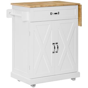 HomCom 17.25-in x 36-in x 36-in White Wood Base with Rubberwood Top Kitchen Island