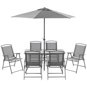 Outsunny Grey Outdoor Dining Set with Umbrella - 8-Piece