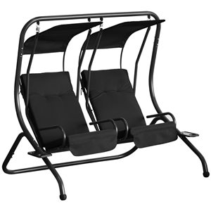 Outsunny 2-Person Black Steel Outdoor Porch Swing