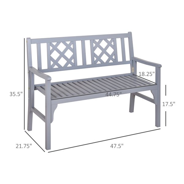 Outsunny 47.5-in x 35.5-in 2-Seater Grey Wood Bench