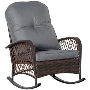 Outsunny Brown Rattan/Metal Rocking Chair with Grey Cushion