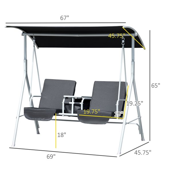 Outsunny 2-Person Steel Outdoor Porch Swing in Black