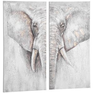 Toile peinte à la main avec éléphant africain gris et cadre en bois par HomCom de 47,25 po x 47,25 po