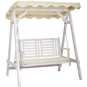 Outsunny 2-Person White Wood Outdoor Porch Swing