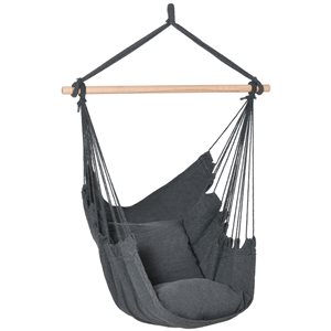 Outsunny Grey Cotton and Macrame Hammock Chair with Cushions