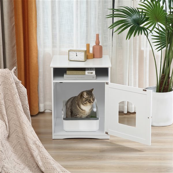 PawHut Cat White Wooden Litter Box