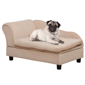 PawHut Beige Plush Rectangular Dog Bed with Storage Function
