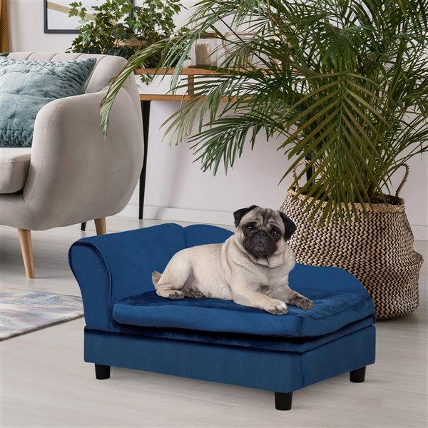 PawHut Blue Plush Rectangular Dog Bed with Storage Function