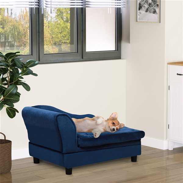 PawHut Blue Plush Rectangular Dog Bed with Storage Function