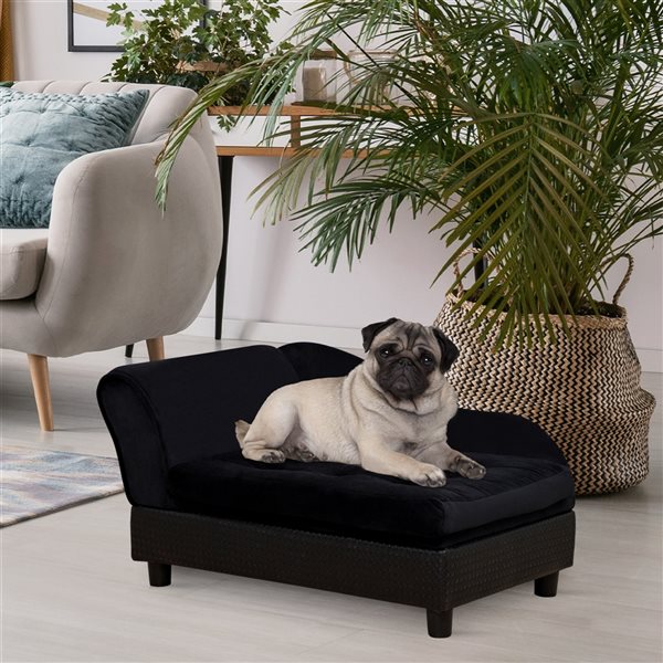 PawHut Black Plush Rectangular Dog Bed with Storage Function