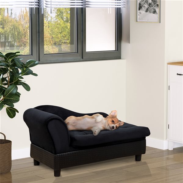 PawHut Black Plush Rectangular Dog Bed with Storage Function