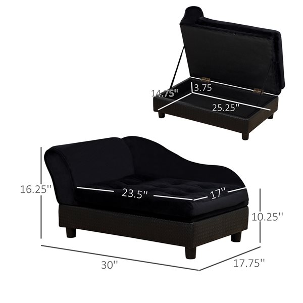 PawHut Black Plush Rectangular Dog Bed with Storage Function