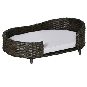 PawHut Charcoal Grey Oxford Oval Raised Wicker Dog Bed