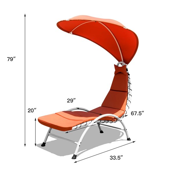 Costway White Metal Stationary Chaise Lounge Chair with Orange Cushioned Seat