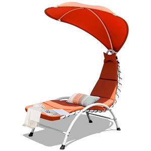 Costway White Metal Stationary Chaise Lounge Chair with Orange Cushioned Seat