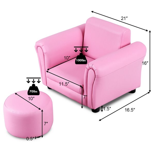 Costway 16-in Pink Upholstered Kids Accent Chair with Round Ottoman