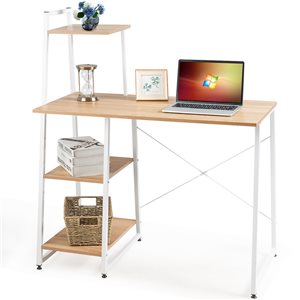Costway 19.5-in Natural Wood/White Modern/Contemporary Computer Desk with Shelves