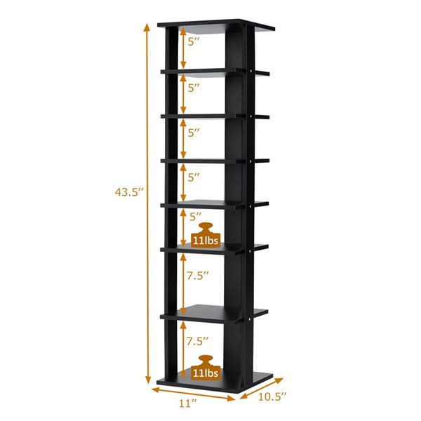 Costway 7 Pair Black Wood Shoe Rack