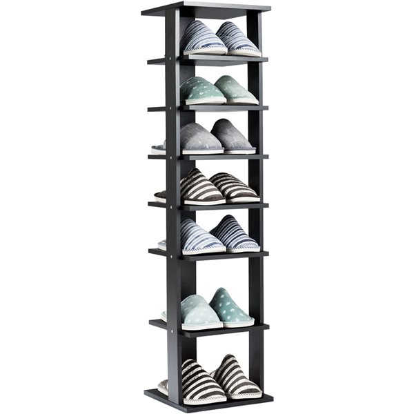 Costway 7 Pair Black Wood Shoe Rack