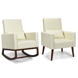 Costway Set of 2 Modern Beige Linen Rocking Chair and Accent Chair