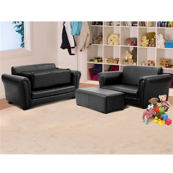 Costway 16-in Black Upholstered Kids Accent Chair with Ottoman