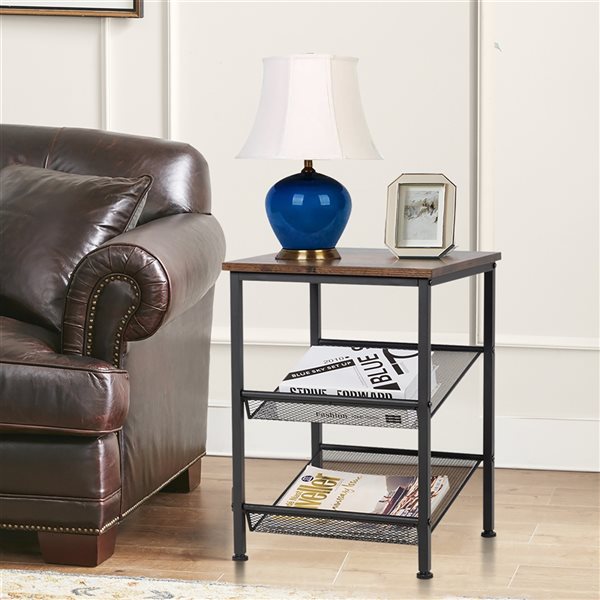 Costway Brown 3-Tier Industrial Accent Table - Set of 2 | RONA