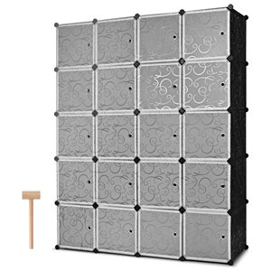 Costway 20-Compartment Black/White Plastic Portable Cube Storage Organizer