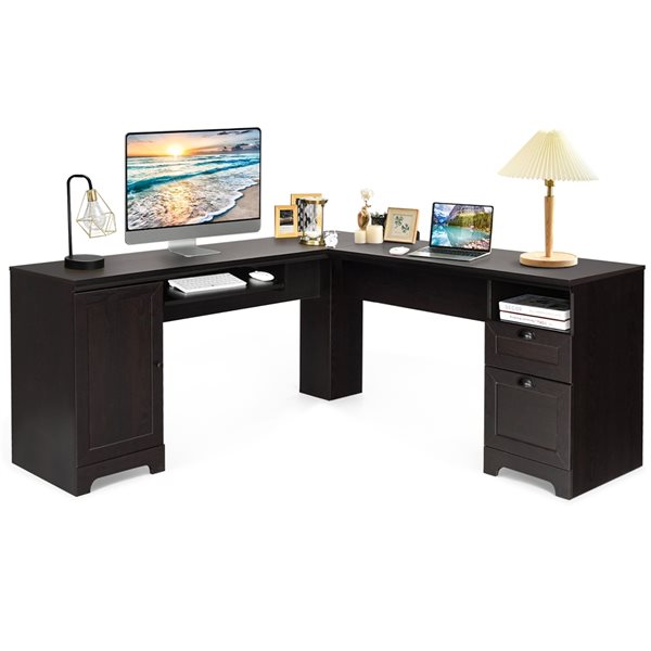 Costway 66-in Brown Modern/Contemporary Corner Computer Desk | RONA