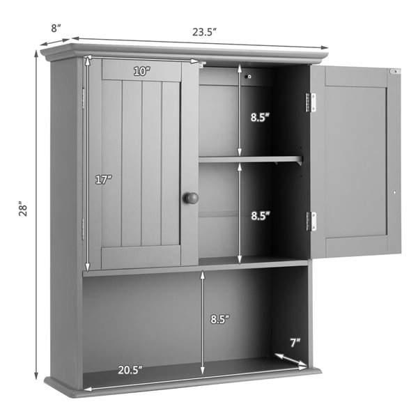 Costway 23.5-in W x 28-in H x 8-in D Grey Bathroom Wall Mount Cabinet