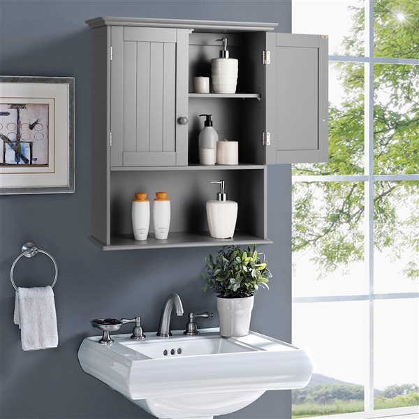 Costway 23.5-in W x 28-in H x 8-in D Grey Bathroom Wall Mount Cabinet