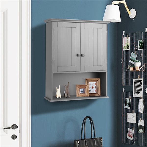 Costway 23.5-in W x 28-in H x 8-in D Grey Bathroom Wall Mount Cabinet