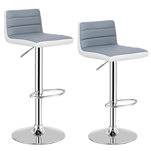 Costway Grey Adjustable Height Upholstered Swivel Bar Stool - Set of 2