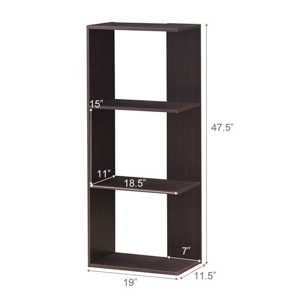 Costway Brown Wood 3-Shelf Corner Bookcase - Set of 2