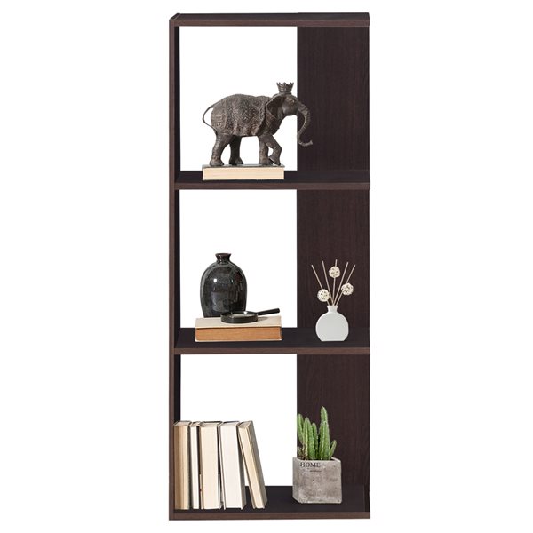 Costway Brown Wood 3-Shelf Corner Bookcase - Set of 2