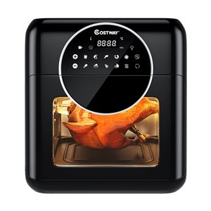 Costway Black 10-L 8-in-1 Air Fryer and Digital Toaster Oven Rotisserie with Accessories