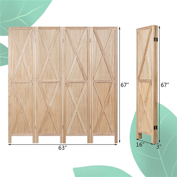 Costway 4-Panel Natural Wood Composite Folding Contemporary/Modern