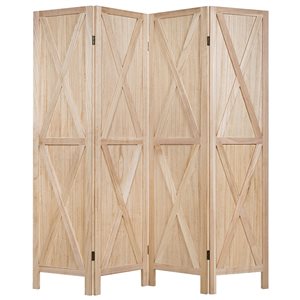 Costway 4-Panel Natural Wood Composite Folding Contemporary/Modern Style Room Divider