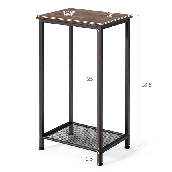 Costway Brown 2-Tier Industrial Accent Table - Set of 2