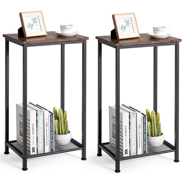 Costway Brown 2-Tier Industrial Accent Table - Set of 2