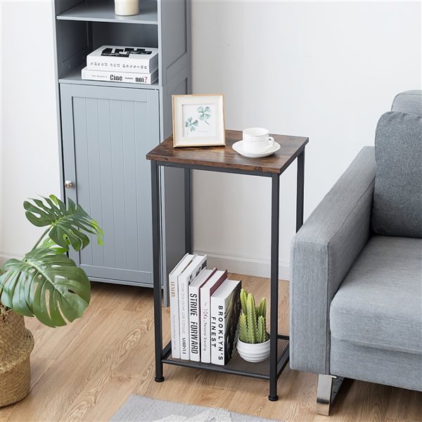 Costway Brown 2-Tier Industrial Accent Table - Set of 2