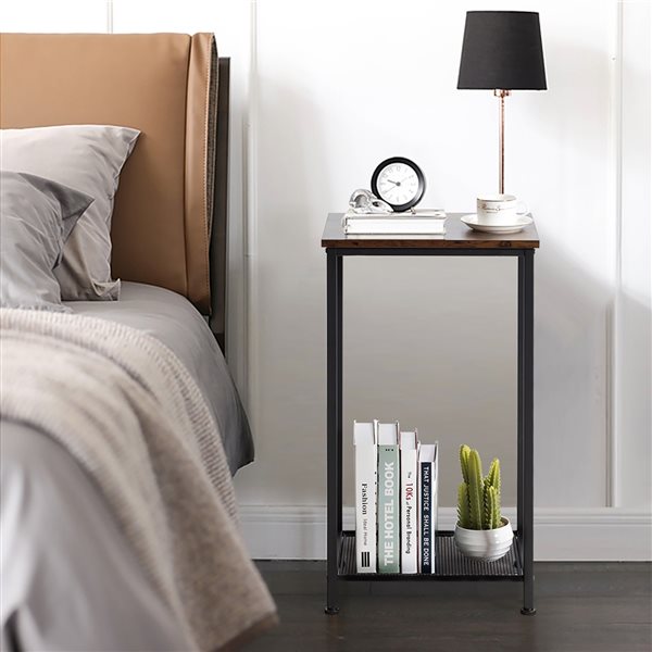 Costway Brown 2-Tier Industrial Accent Table - Set of 2