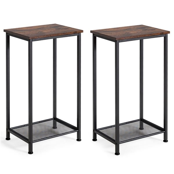 Costway Brown 2-Tier Industrial Accent Table - Set of 2