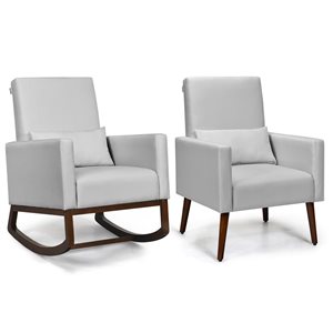 Costway Set of 2 Modern Light Grey Linen Rocking Chair and Accent Chair