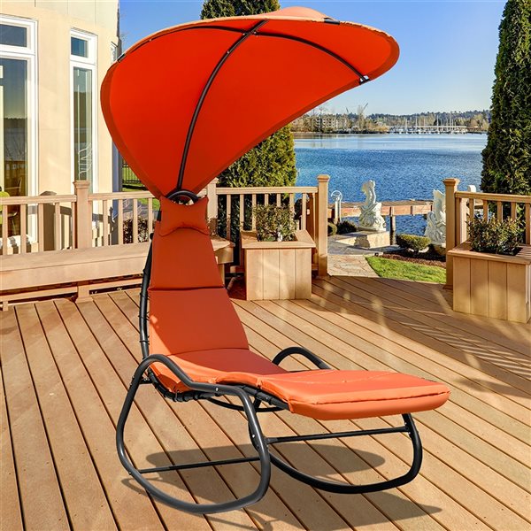 Costway Black Metal Stationary Chaise Lounge Chair with Orange