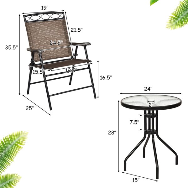 Costway 3-Piece Metal Frame Patio Conversation Set