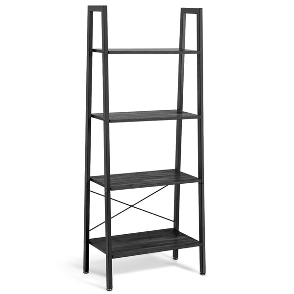 Costway Brown/Silver Composite 4-Shelf Ladder Bookcase