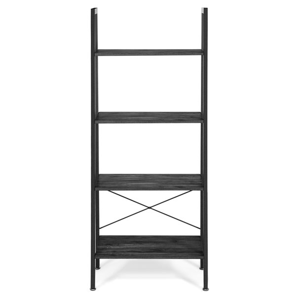 Costway Brown/Silver Composite 4-Shelf Ladder Bookcase